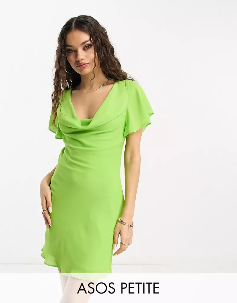 Зеленое платье мини с воротником-хомутом и струящимися рукавами ASOS DESIGN Petite