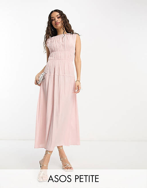 

Светло-розовое платье миди с высоким воротником и кулиской ASOS DESIGN Petite
