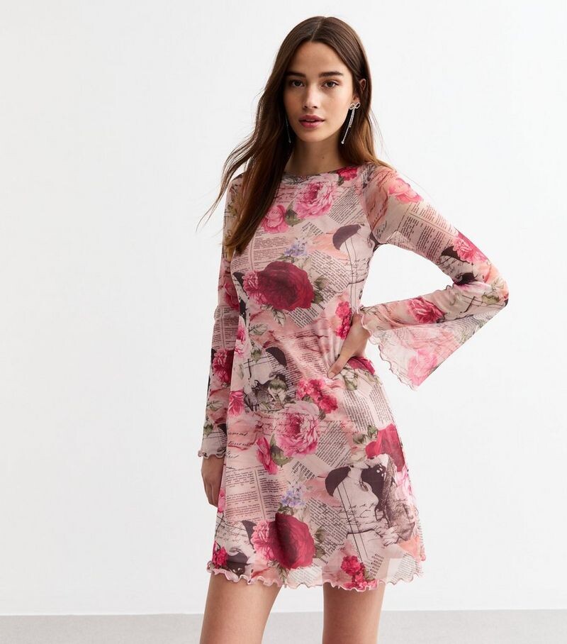 

Сетчатое мини-платье с принтом White Rose News New Look, белый