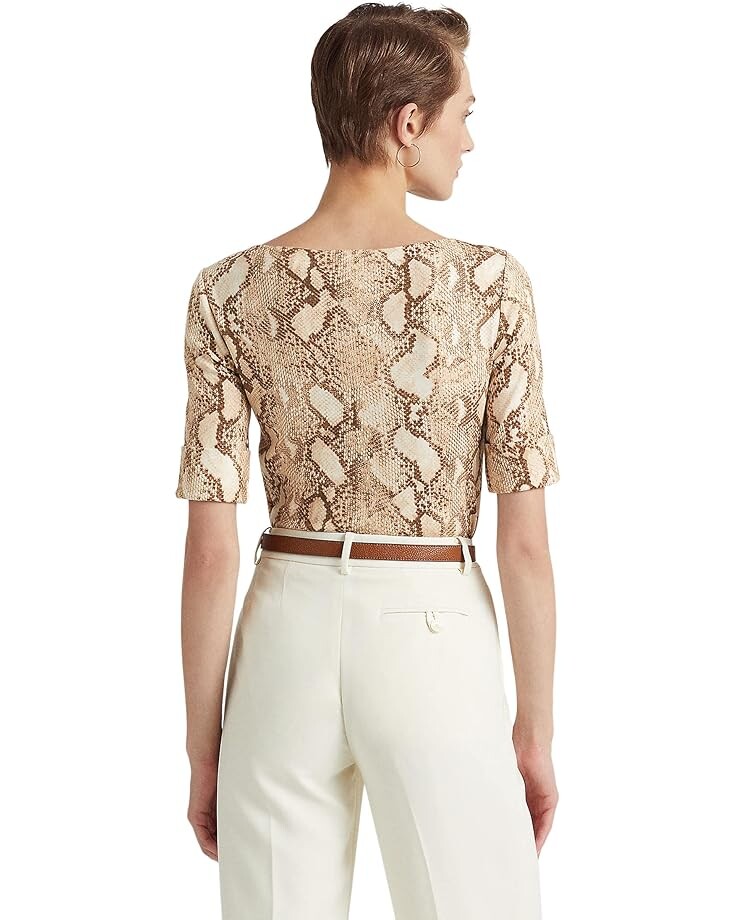

Футболка LAUREN Ralph Lauren Snakeskin Print Stretch Cotton Tee, цвет Black/Tan