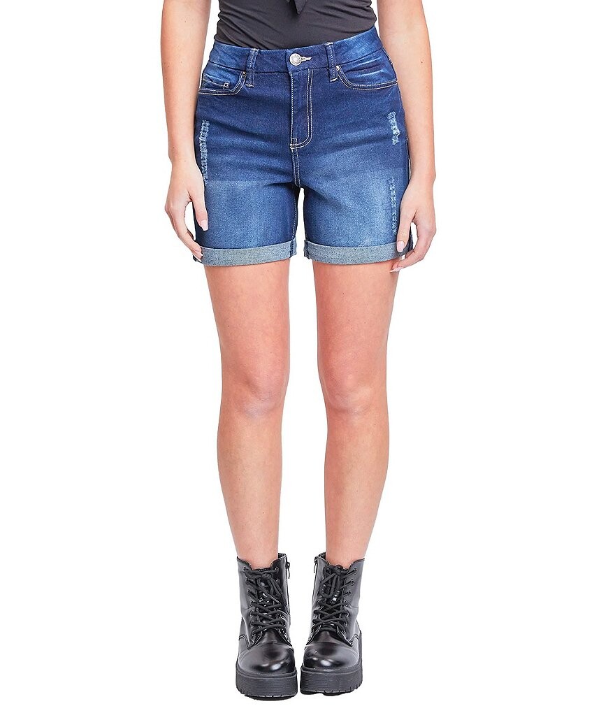 

YMI Jeanswear Шорты с высокой посадкой и манжетами на подоле, синий
