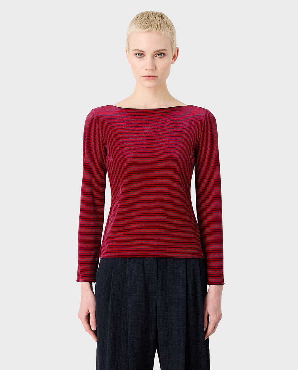

Женский воротник-лодочка спицами из шиниллы Emporio Armani, красный