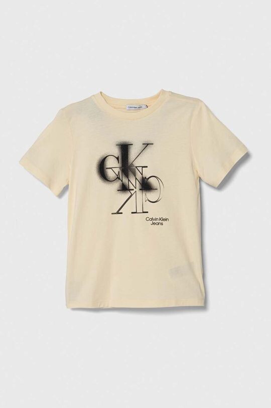 

Детская хлопковая футболка Calvin Klein Jeans, бежевый