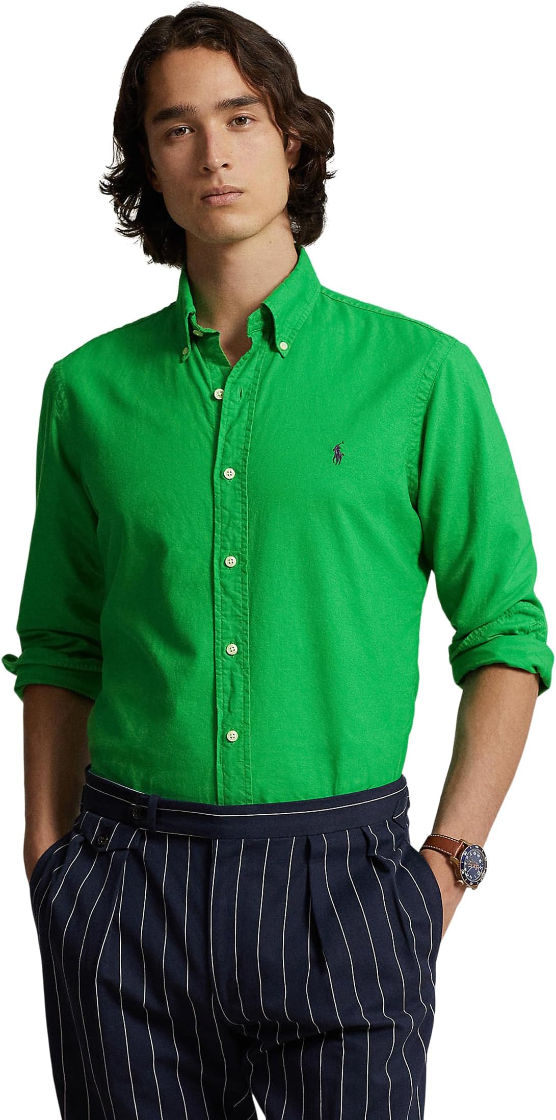 Классическая оксфордская рубашка с длинными рукавами, окрашенная в готовую одежду Polo Ralph Lauren, цвет Preppy Green