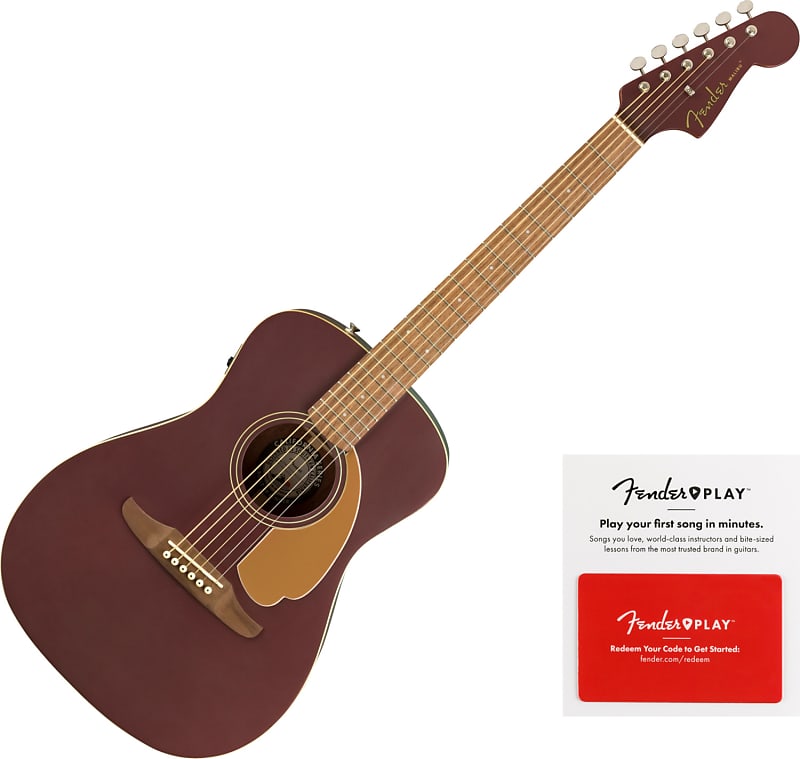 Акустическая гитара Fender 0970722088 Malibu Player Burgundy Satin WN Acoustic Electric Guitar w/ Fender Play Card