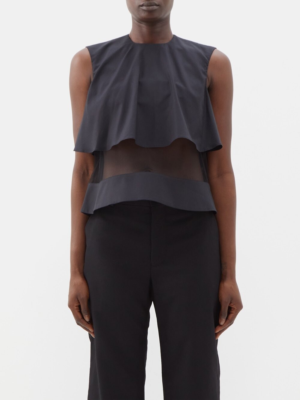 

Укороченный хлопковый топ с многоярусными вставками из тюля Noir Kei Ninomiya, черный
