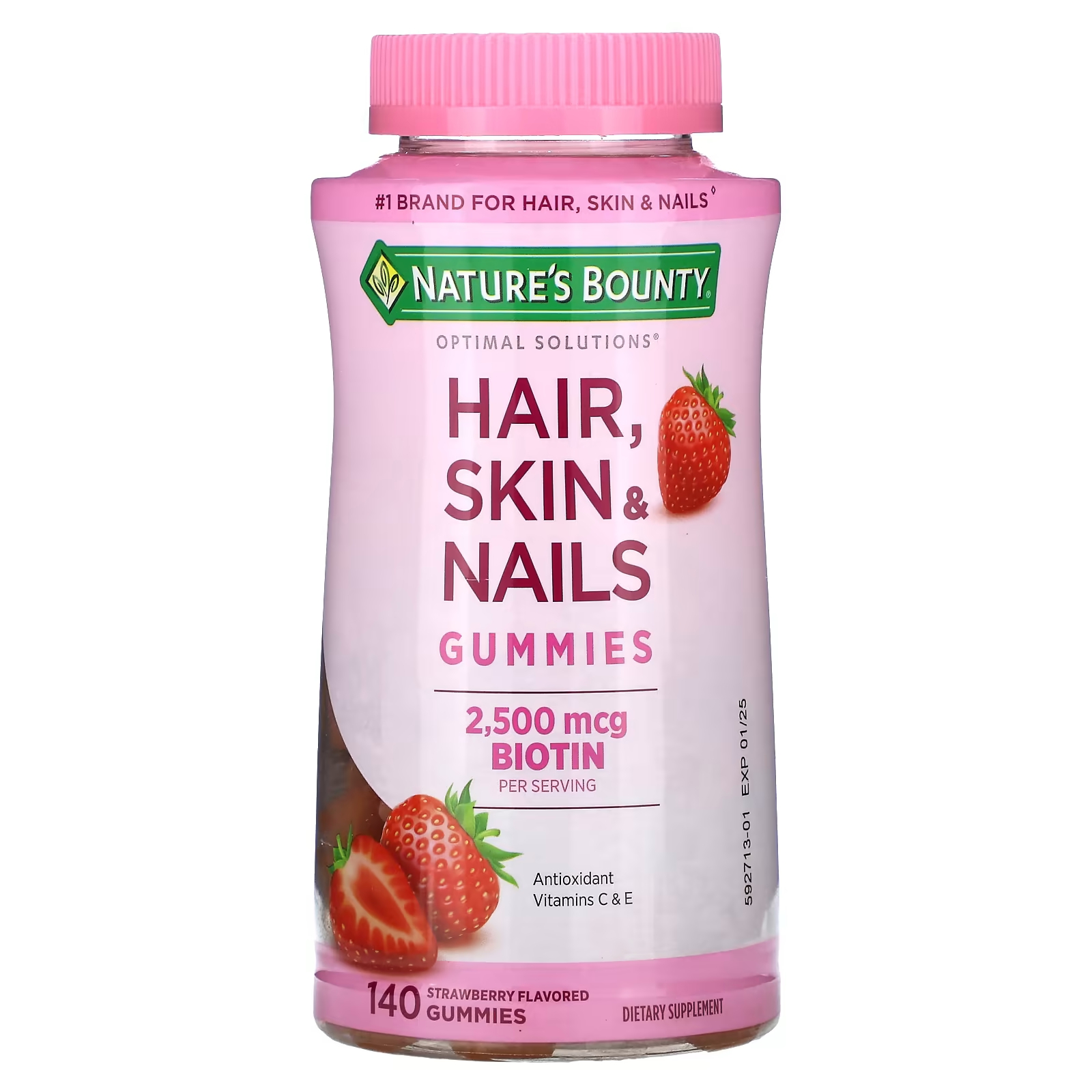 Жевательные конфеты Nature's Bounty для волос, кожи и ногтей, клубника, 140 жевательных конфет