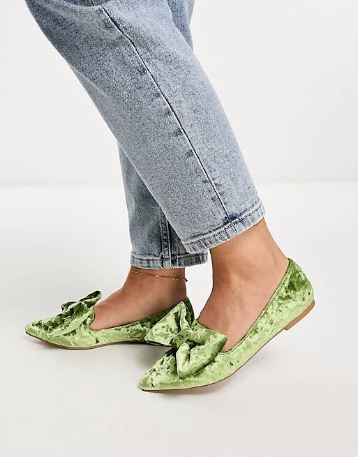 

Зеленые балетки с бантом и заостренным носом ASOS DESIGN Wide Fit Lake