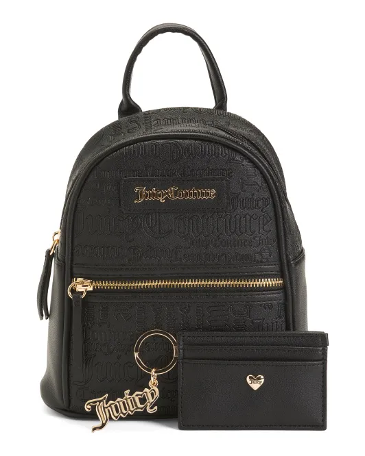 

Мини-рюкзак с футляром для карточек и подарочным набором на брелоке Juicy Couture, черный