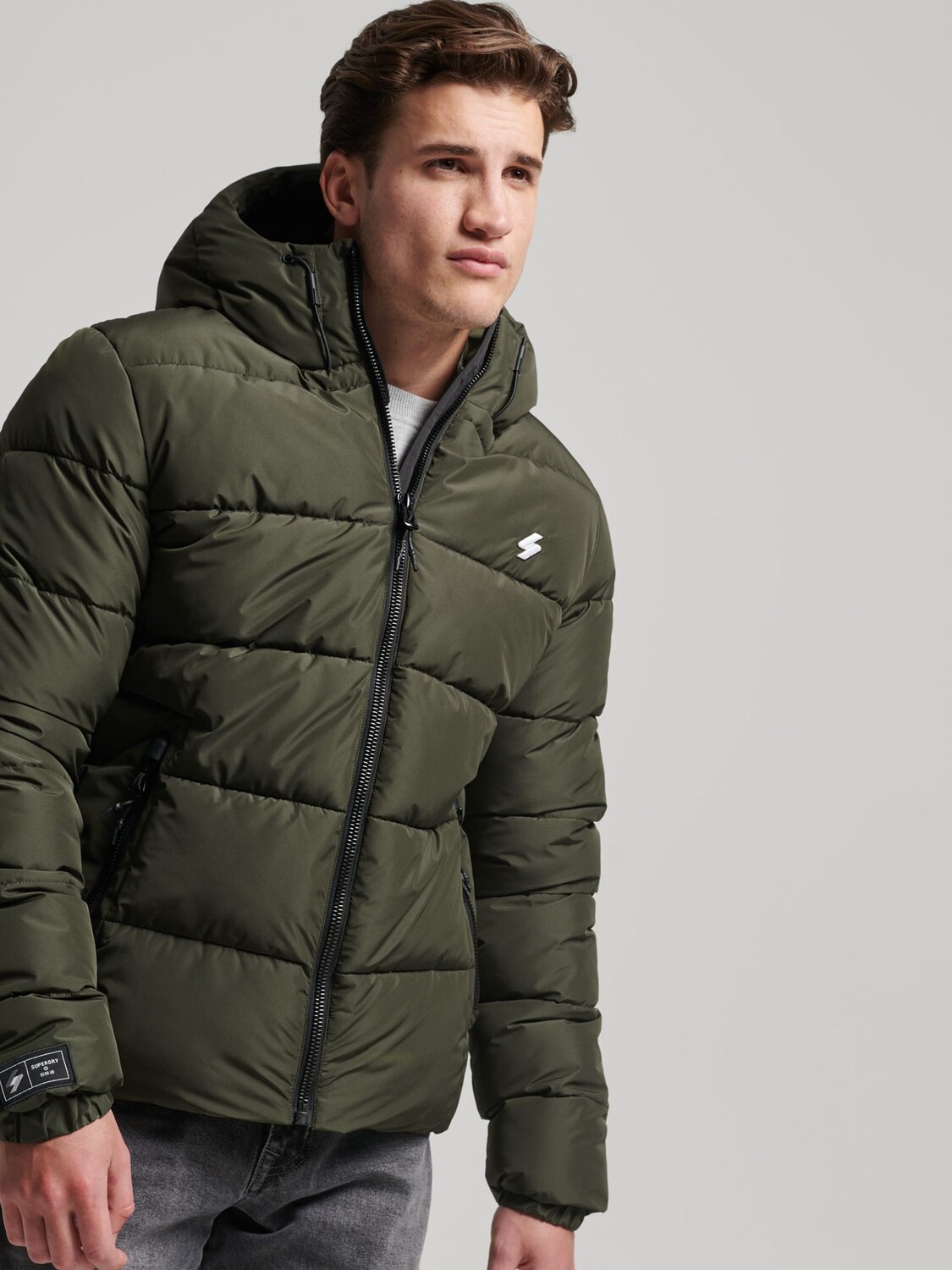 

Спортивная куртка-пуховик с капюшоном Superdry, темно-зеленый мох