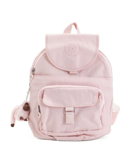 

Большой нейлоновый рюкзак Queenie с клапаном спереди Kipling, цвет Primrose
