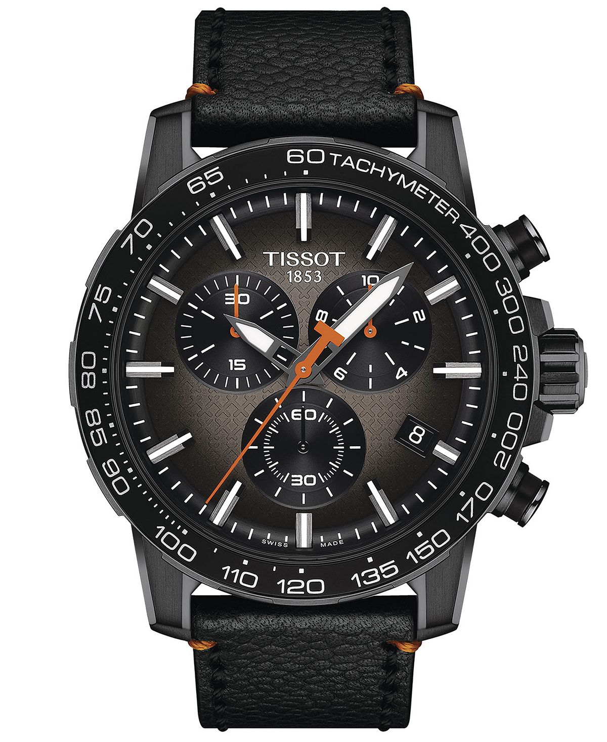 цена Мужские швейцарские часы с хронографом Supersport, черный кожаный ремешок, 46 мм Tissot