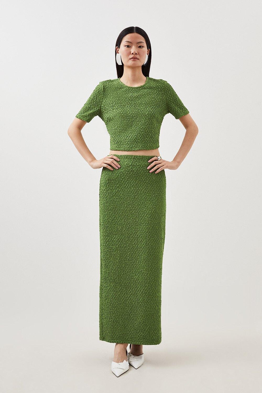 

Комплект из топа и юбки из жатого джерси Karen Millen, зеленый