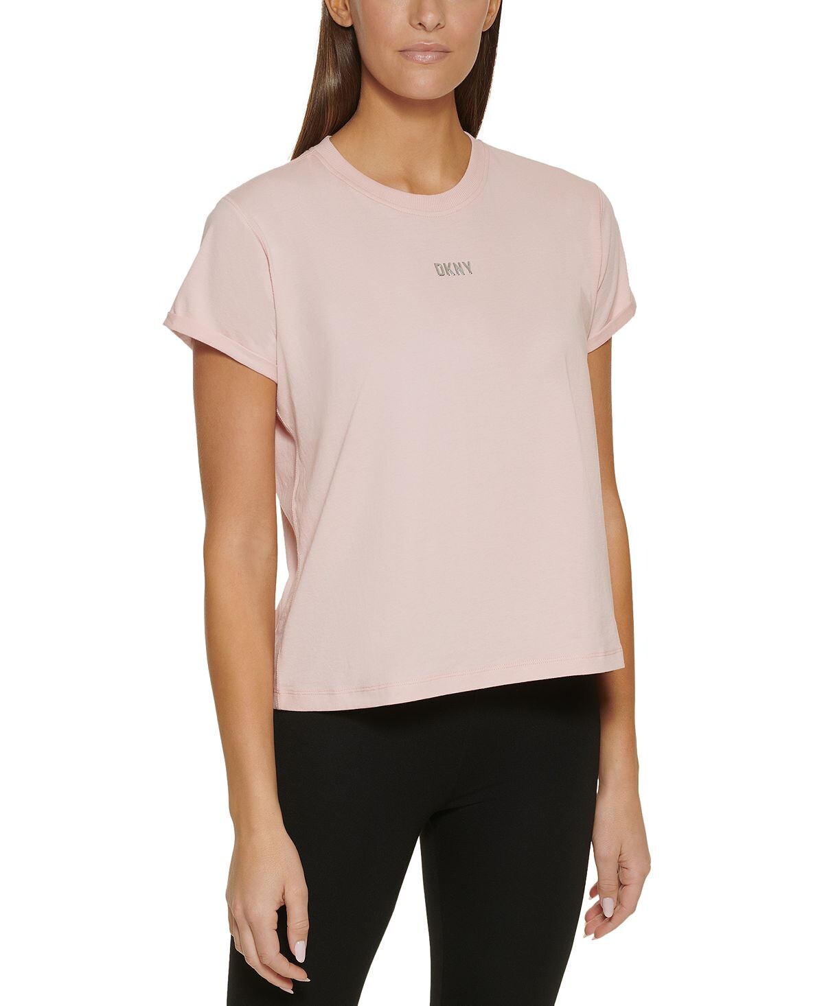 

Женская хлопковая футболка с металлизированным логотипом DKNY