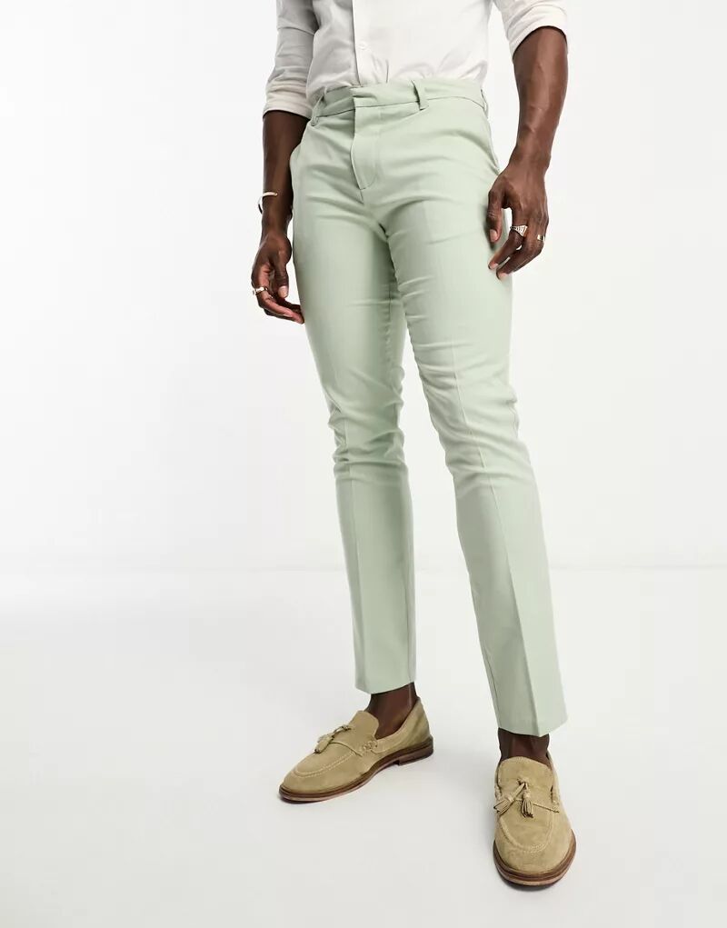 Светло-зеленые костюмные брюки скинни New Look