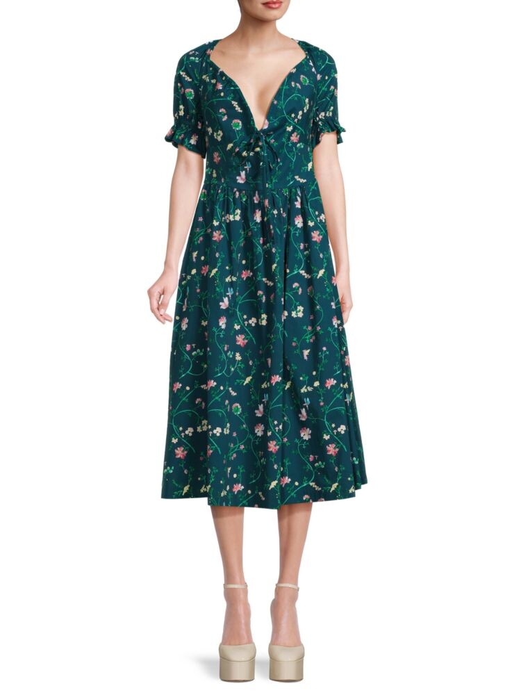 

Платье миди с цветочным принтом Ophelia Hill House Home, цвет Green Multicolor