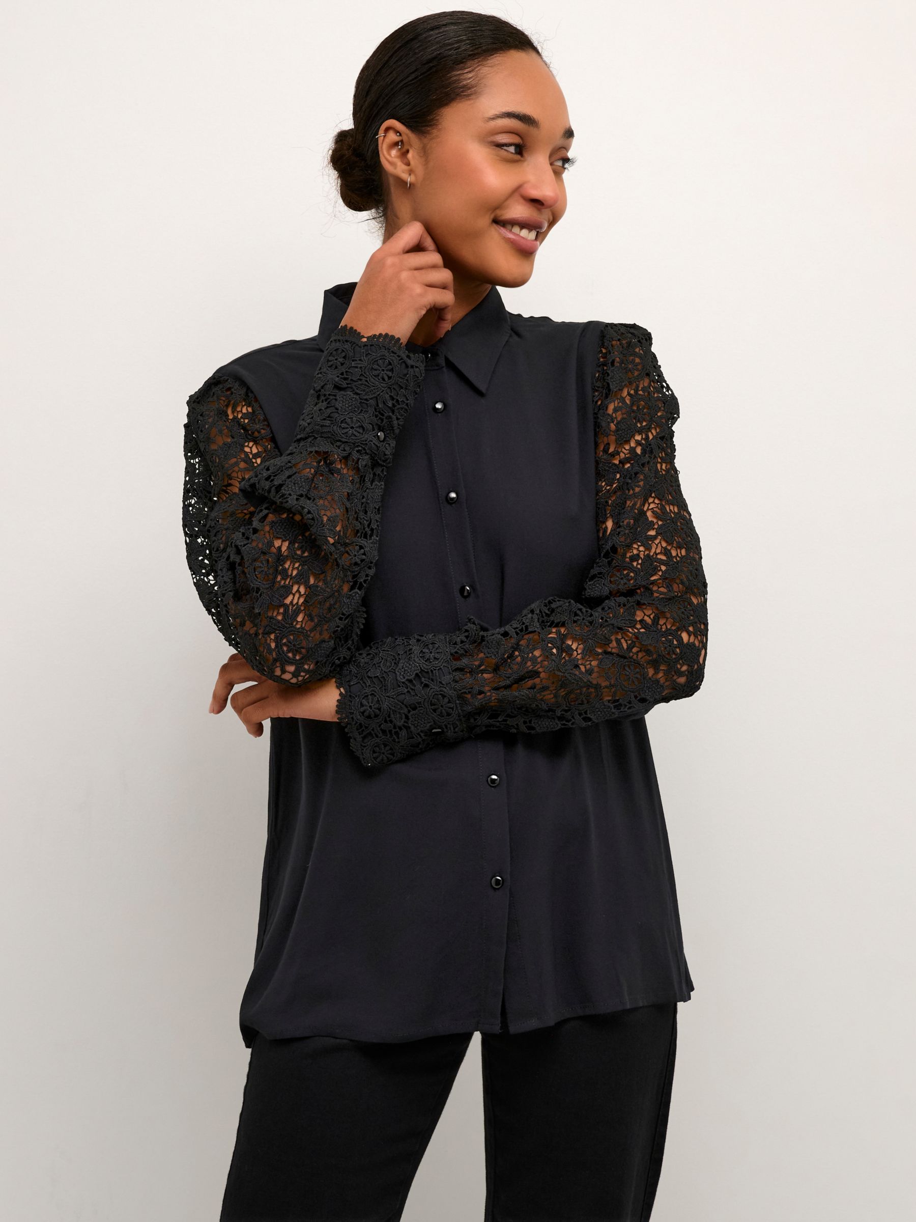 Кружевная рубашка Mille с длинными рукавами KAFFE, черный блузка kaffe kajanna оливковый