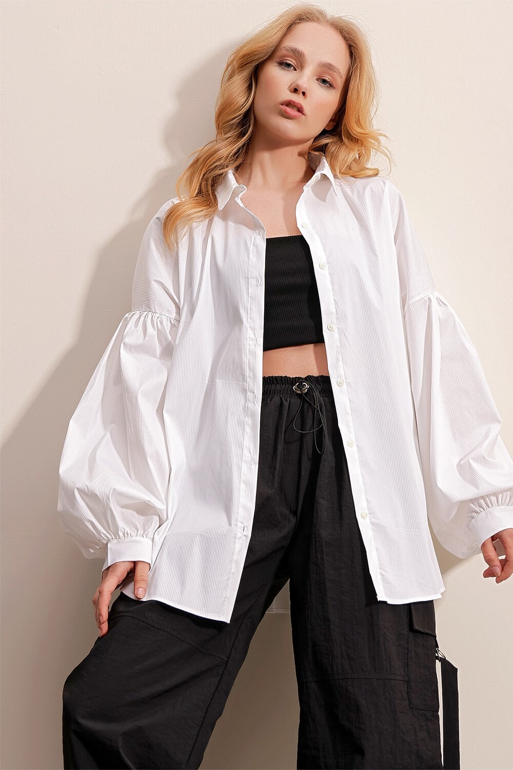 

Рубашка - Белая - Oversize Trend Alaçatı Stili, белый