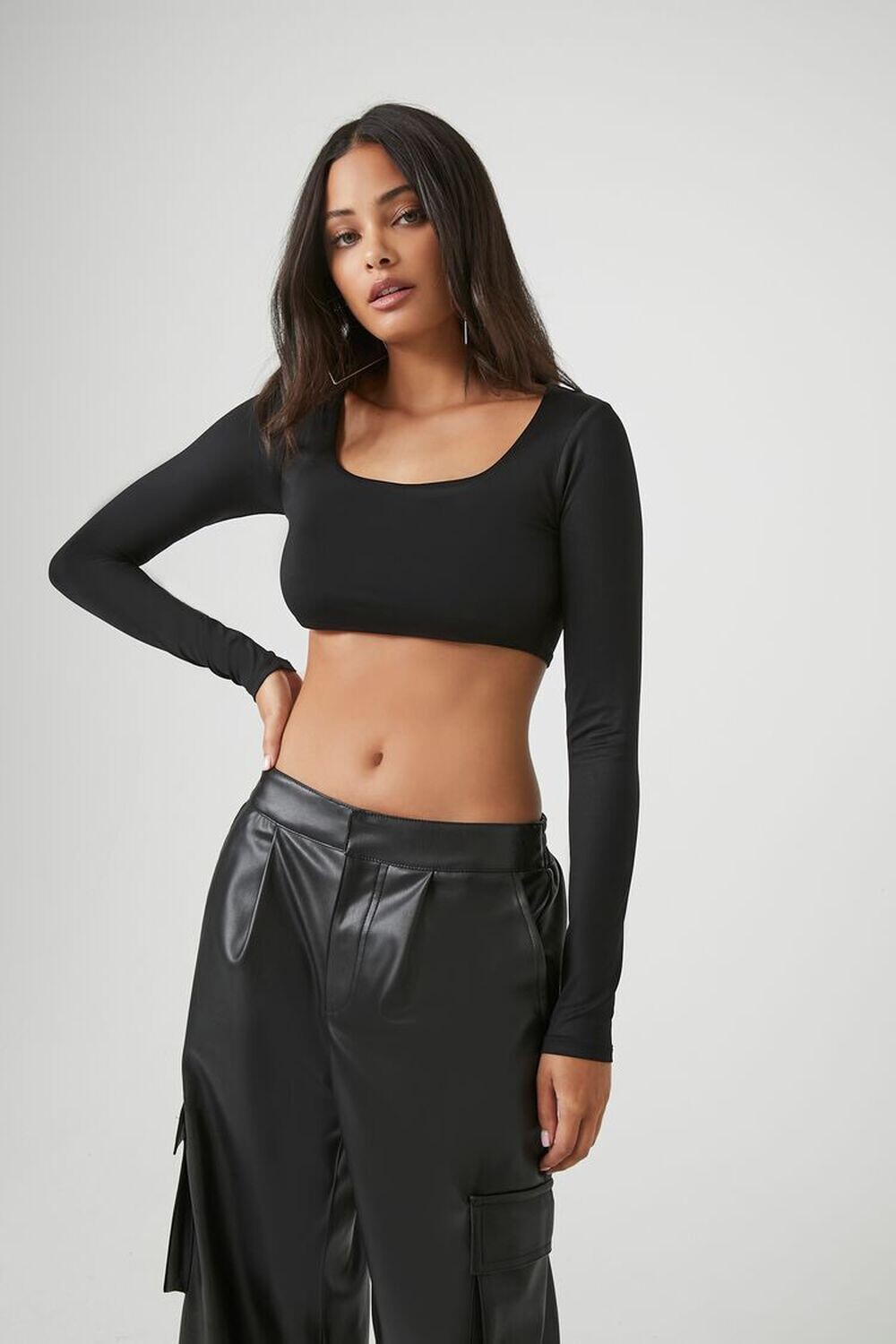 

Укороченный топ с длинными рукавами Contour Forever 21, черный