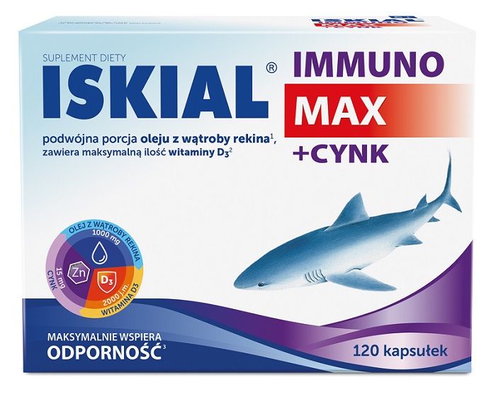 Iskial Immuno Max + Cynk Масло печени акулы, 120 шт.
