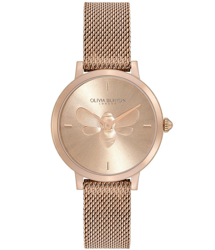 Ультратонкие женские часы Olivia Burton Bee с золотой сеткой и гвоздикой, розовый