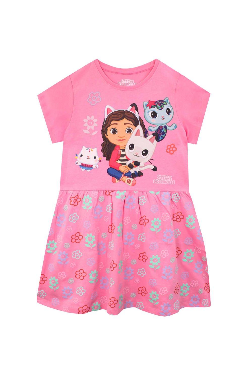 юбка для маленьких девочек мультяшная габи одежда для кукольного домика детское летнее платье принцессы хлопковые юбки пачки для малень Платье с цветочным принтом Gabby's Dollhouse, розовый