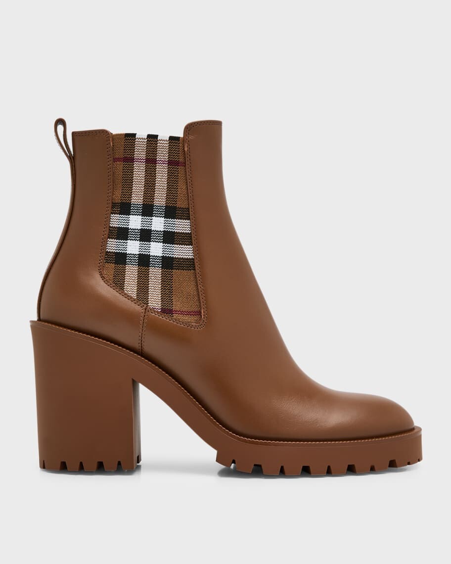 

Кожаные ботильоны челси в клетку на каблуке Allostock Burberry