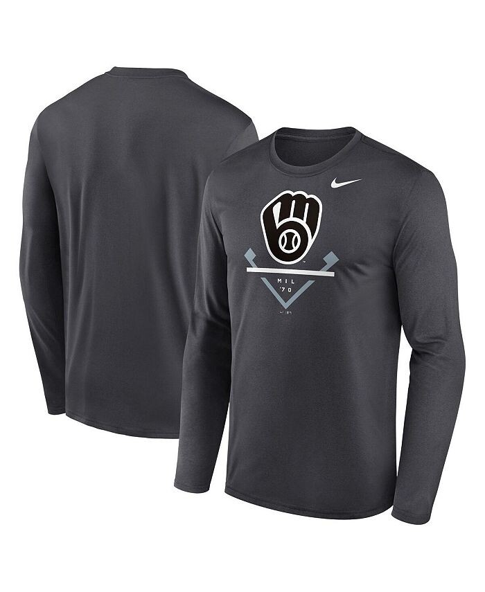 

Мужская антрацитовая футболка с длинным рукавом Milwaukee Brewers Icon Legend Performance Nike, серебро