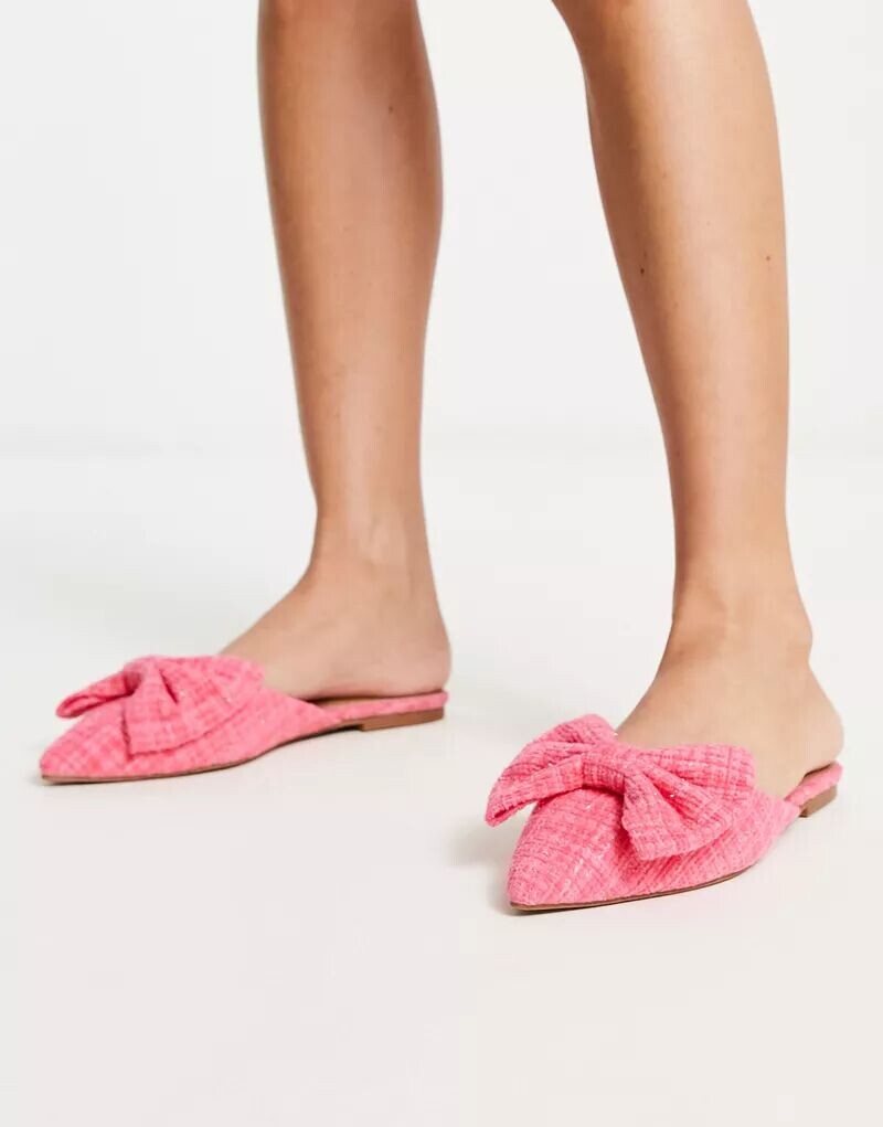 

Розовые твидовые туфли-мюли на плоской подошве из кружева ASOS Lass с объемным бантом, Коричневый