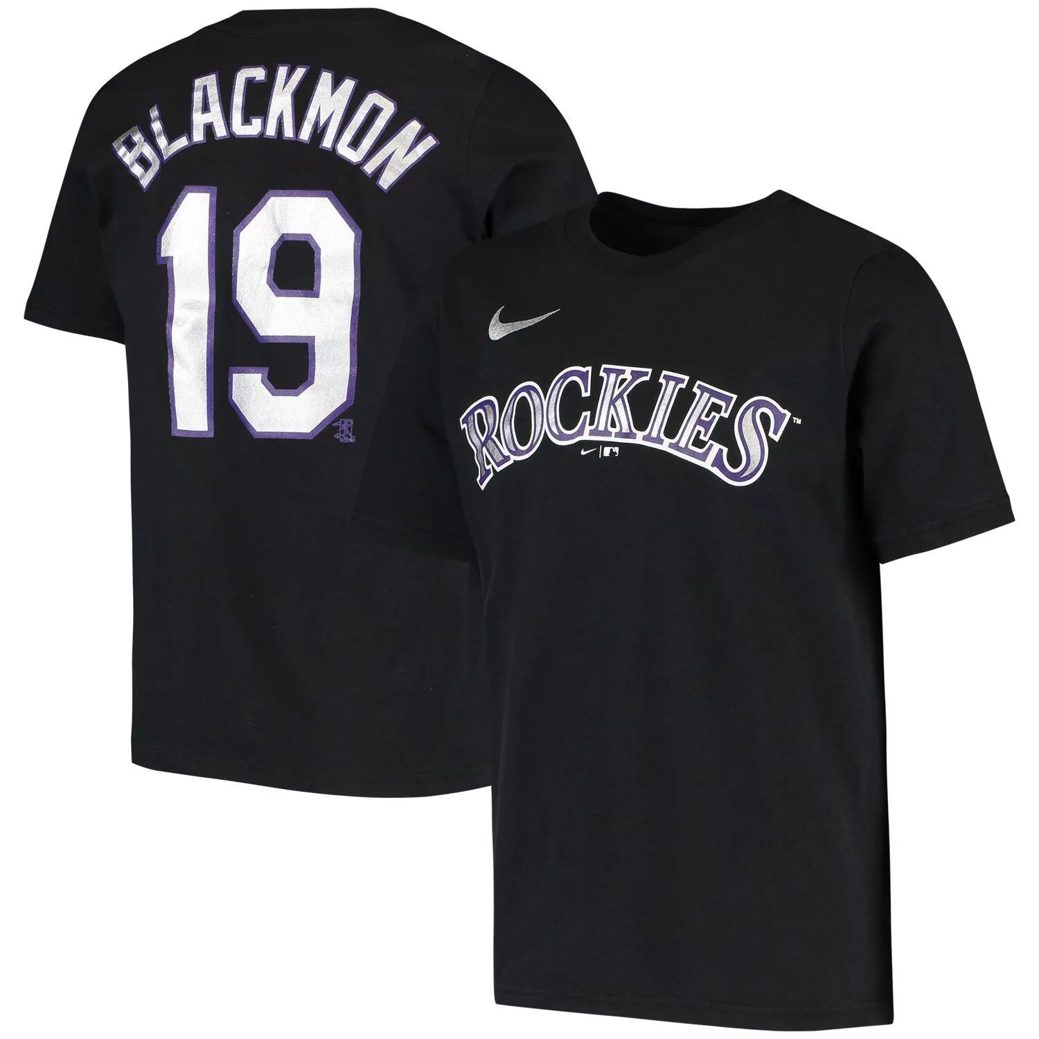 Молодежная футболка Nike Charlie Blackmon Black Colorado Rockies с именем и номером игрока Nike мужская футболка kris bryant purple colorado rockies с именем и номером игрока nike фиолетовый
