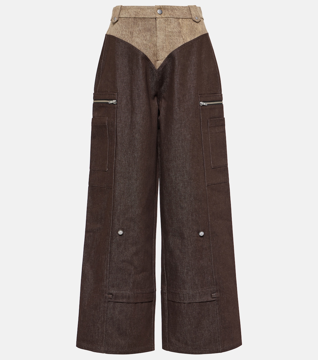 Хлопковые брюки карго с высокой посадкой и широкими штанинами Didu, коричневый
