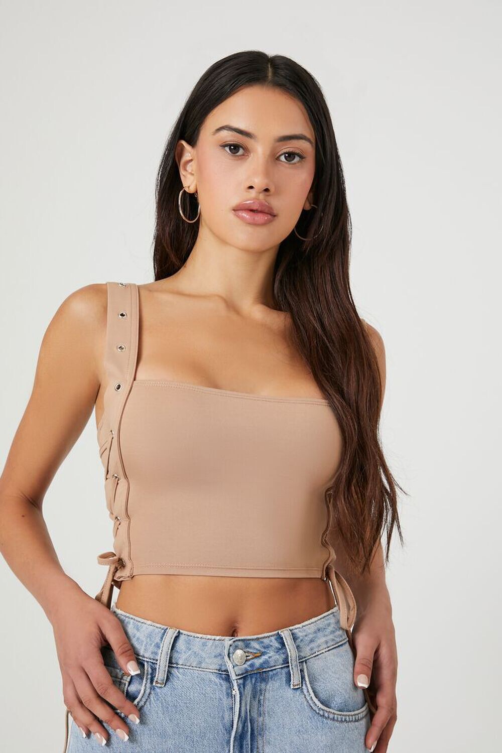 

Укороченный топ со шнуровкой и люверсами Forever 21, серо-коричневый