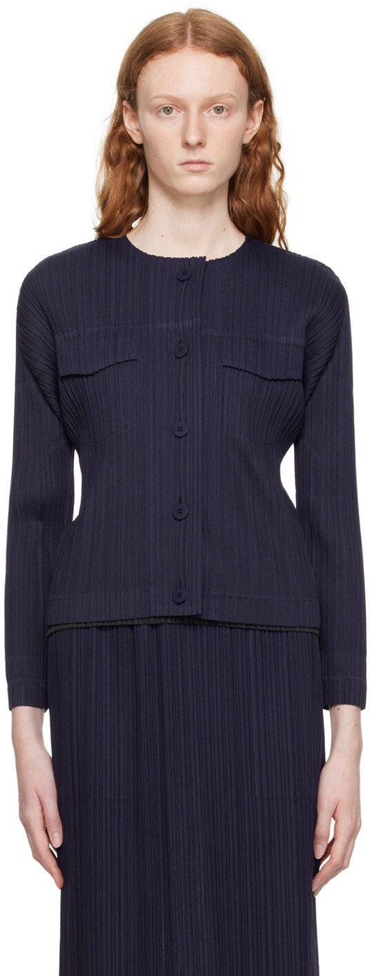 

Темно-синяя куртка на пуговицах Pleats Please Issey Miyake, Синий
