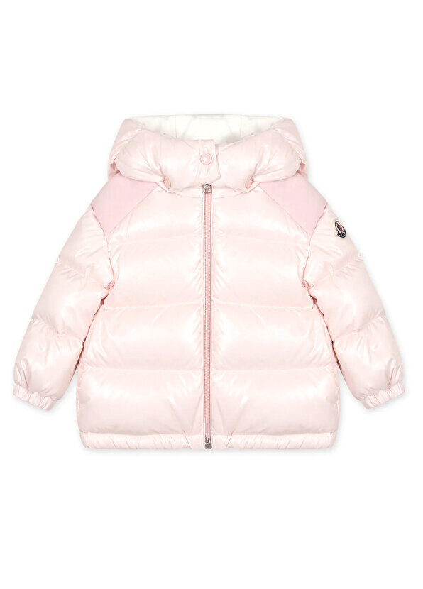 

Светло-розовое пальто с логотипом для девочек Moncler