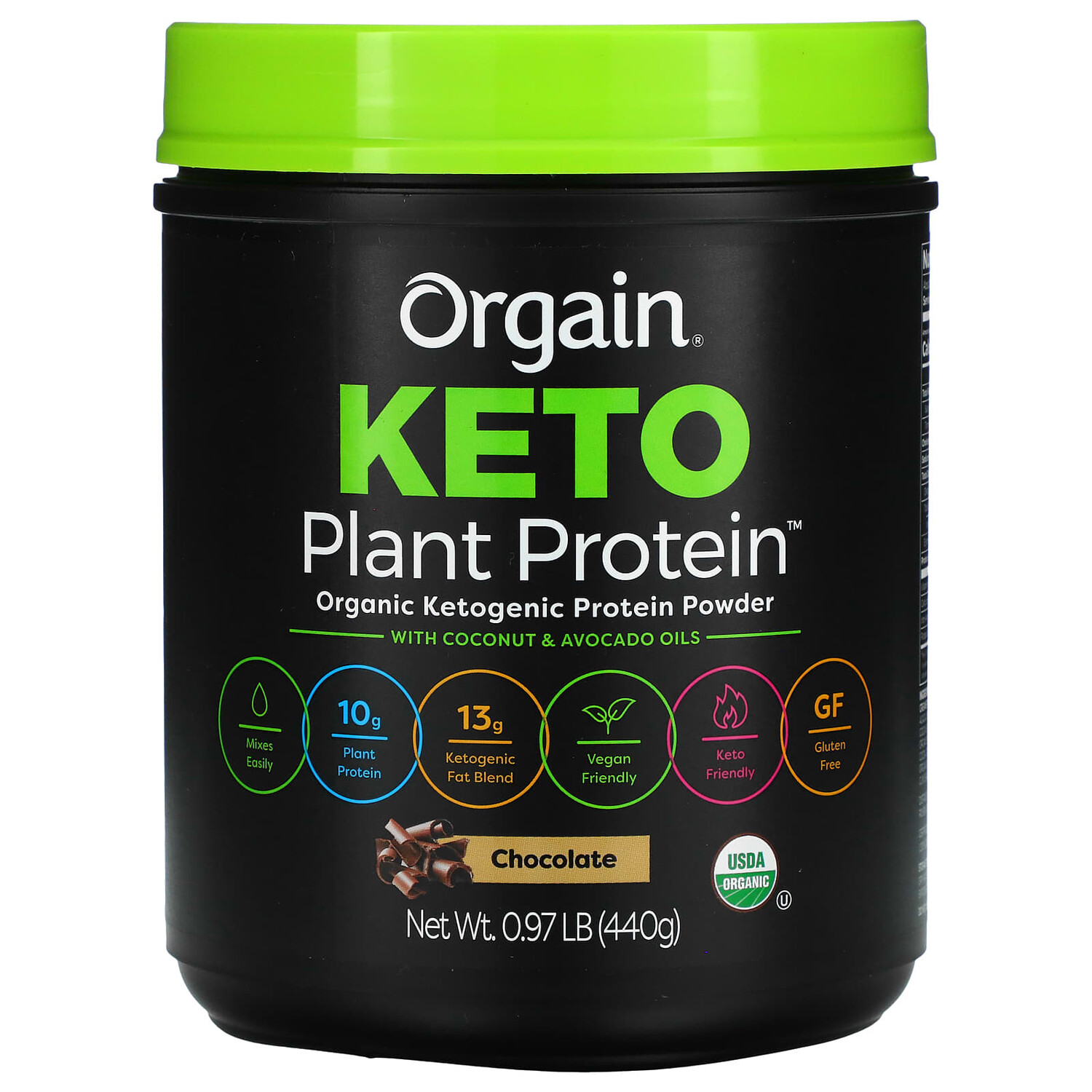 

Keto, порошок из органического растительного белка, шоколад, 440 г (0,97 фунта), Orgain