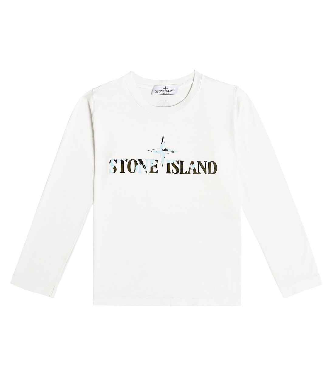 

Хлопковая футболка с принтом и длинными рукавами Stone Island Junior, белый