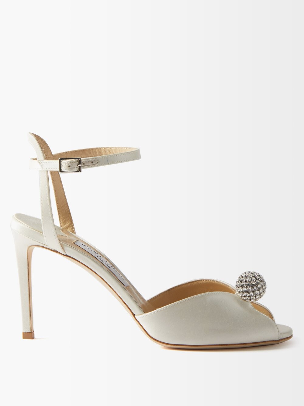 

Атласные босоножки sacora 85 с кристаллами Jimmy Choo, белый
