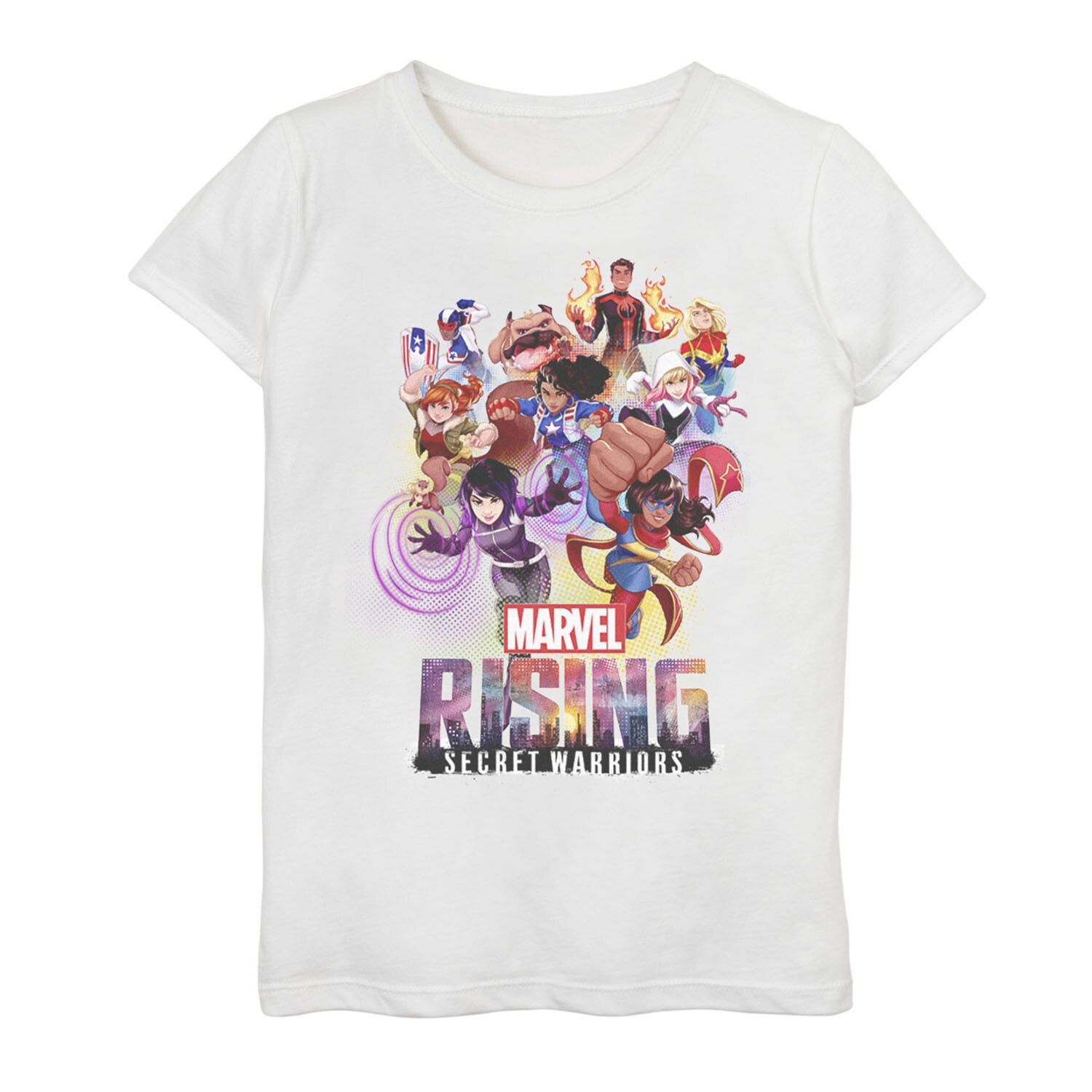 

Футболка с рисунком «Marvel Rising Secret Warriors Hero Action Pose» для девочек 7–16 лет, коллаж Marvel
