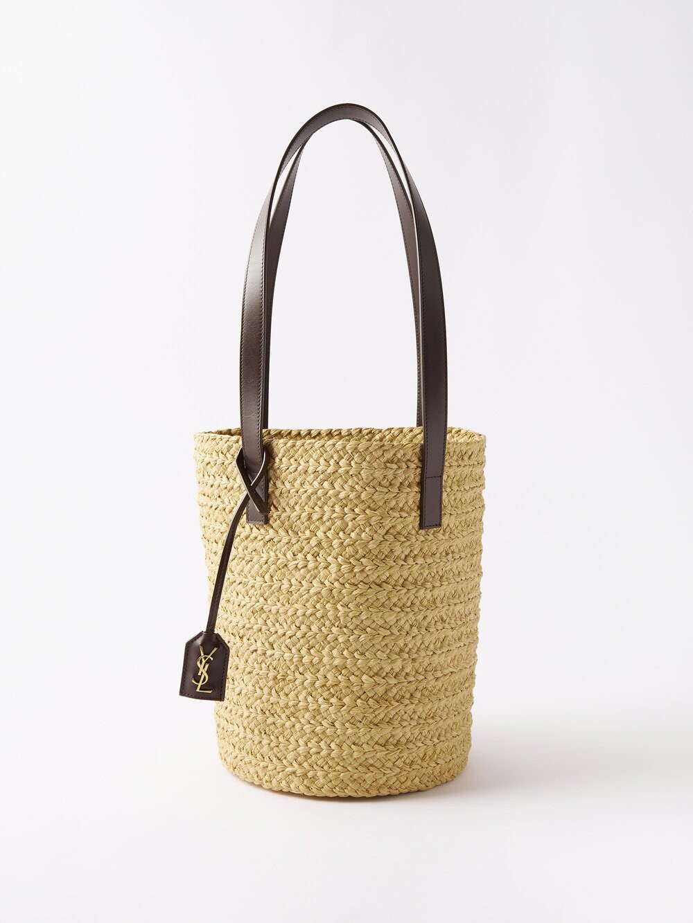 

Маленькая сумка-корзина panier из рафии с кожаной отделкой Saint Laurent, бежевый