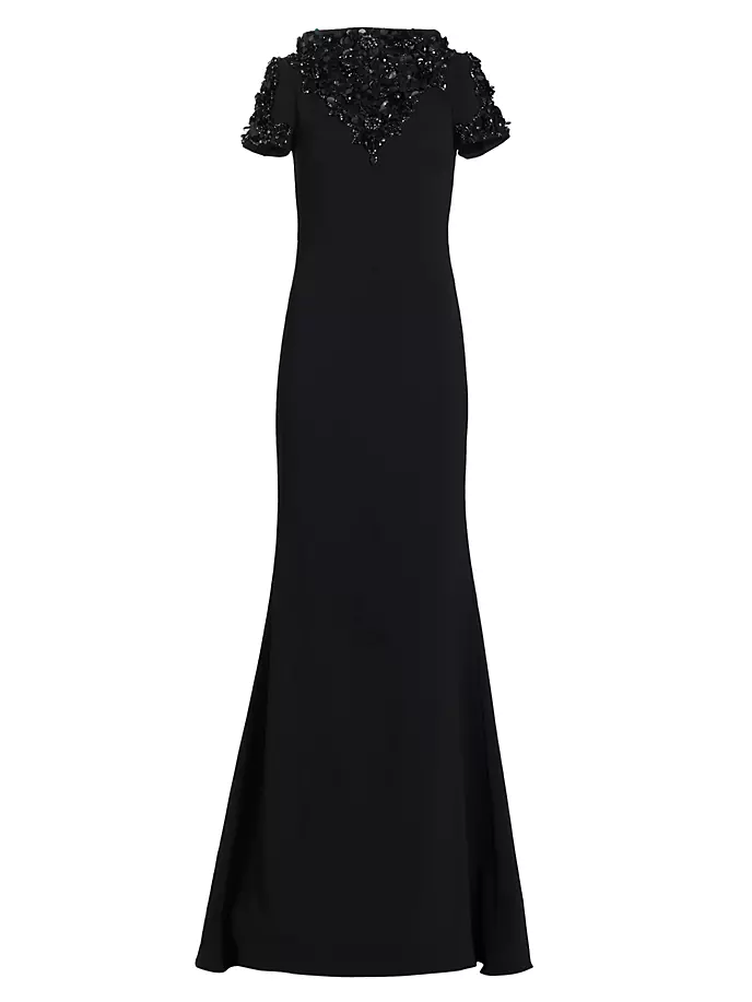 

Платье-футляр из крепа с вырезом из бисера Badgley Mischka, черный