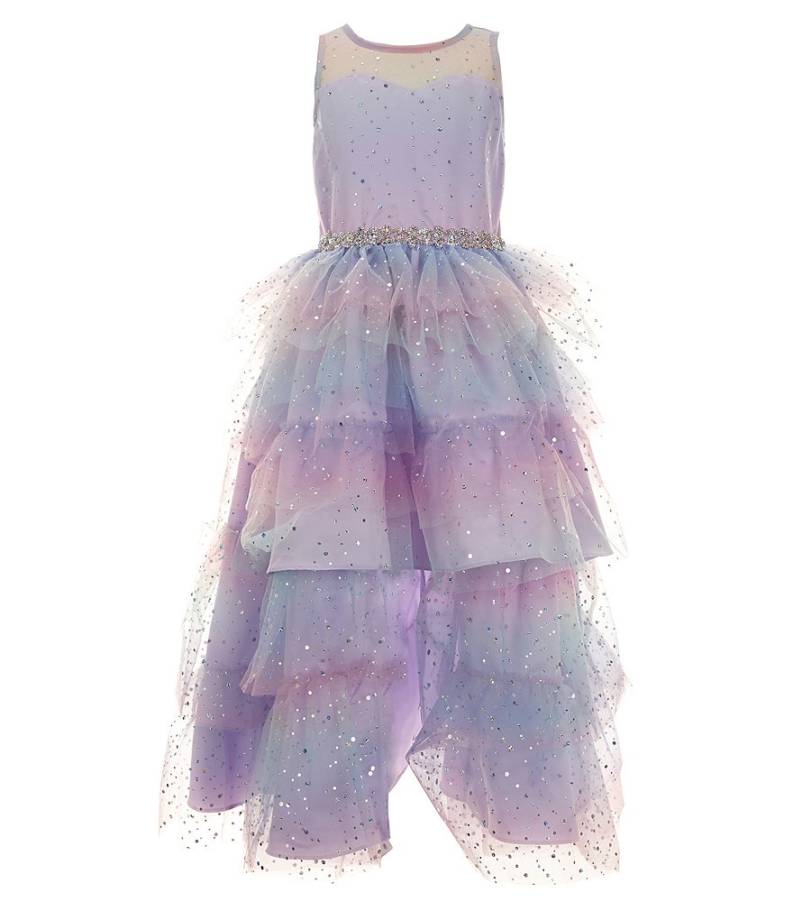 Rare Editions Бальное платье без рукавов с омбре и прозрачной юбкой для больших девочек 7–16 лет, фиолетовый