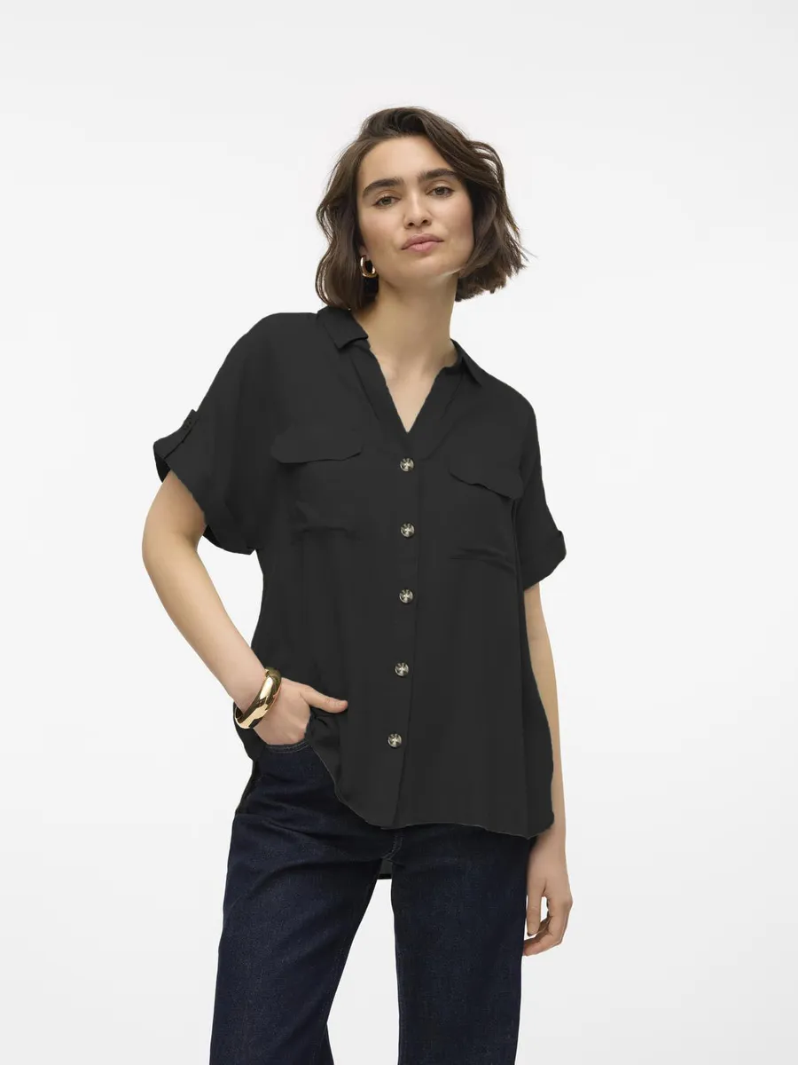 

Блуза-рубашка Vero Moda "VMBUMPY S/S SHIRT WVN GA NOOS", черный