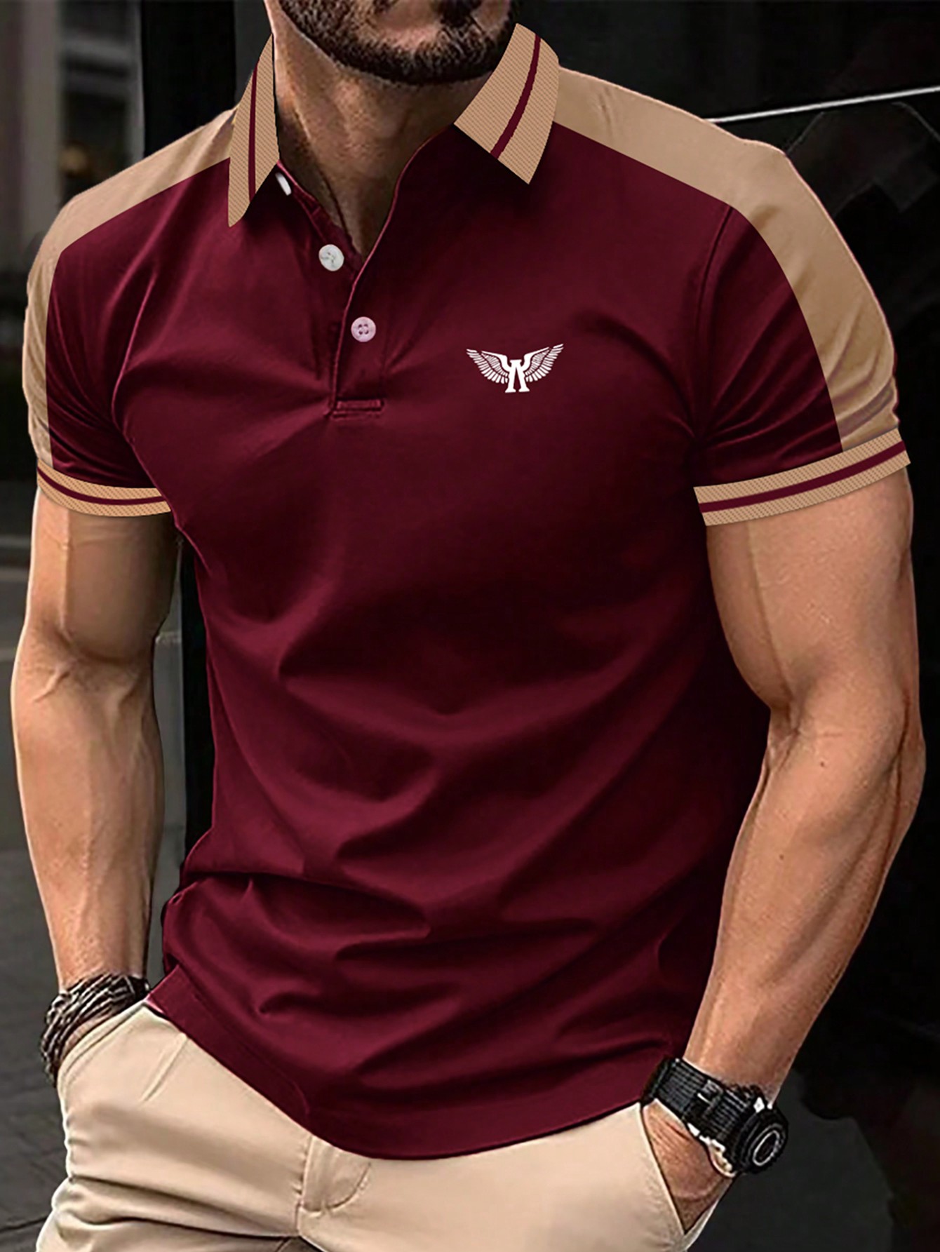Мужская рубашка-поло с короткими рукавами и пуговицами на пуговицах Manfinity Homme контрастного цвета, бургундия мужская рубашка поло контрастного цвета manfinity homme хаки