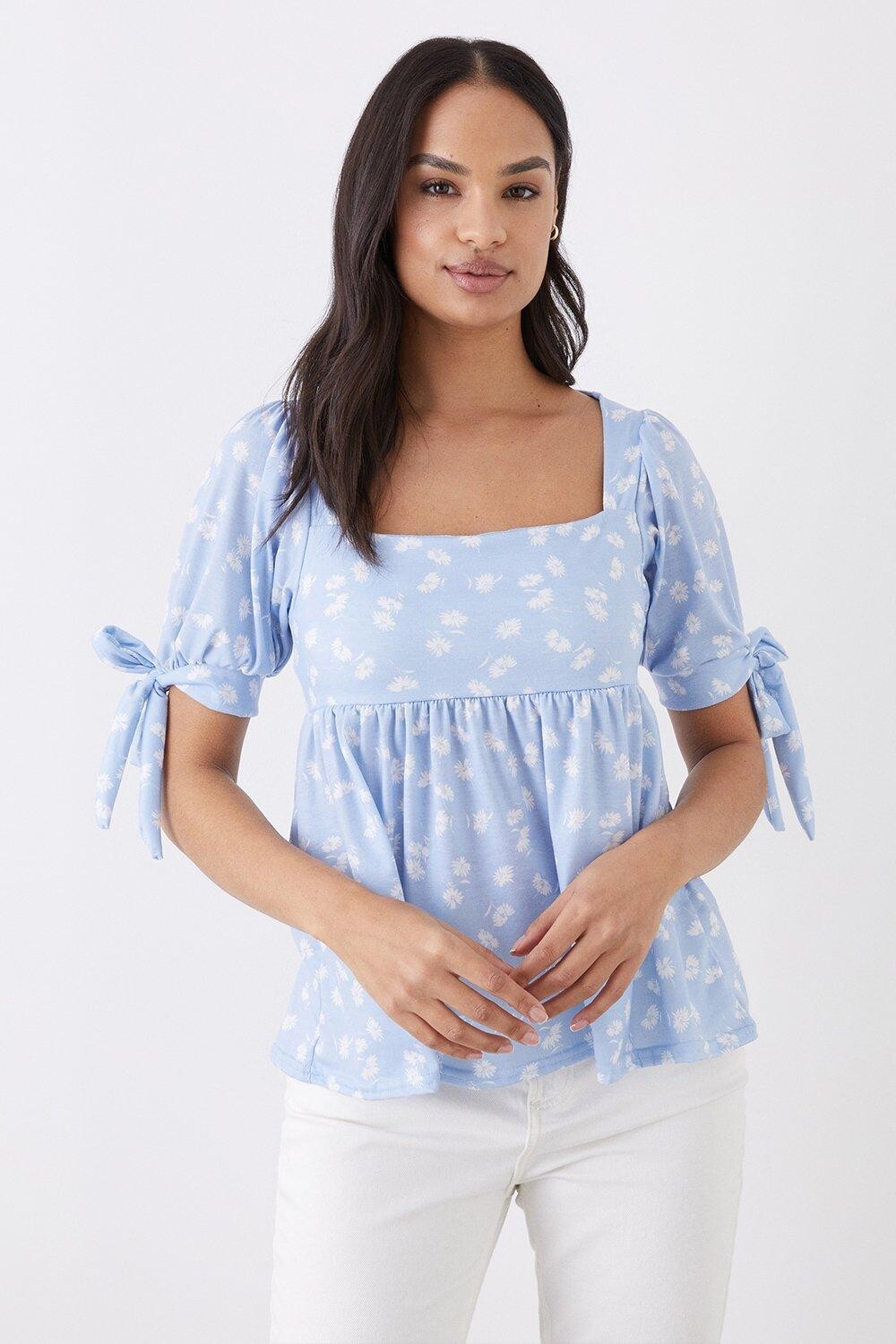 

Топ с квадратным вырезом и завязками на рукавах Ditsy Dorothy Perkins, синий