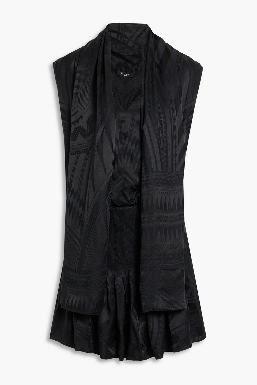 

Мини-платье из шелкового атласа и жаккарда BALMAIN, черный