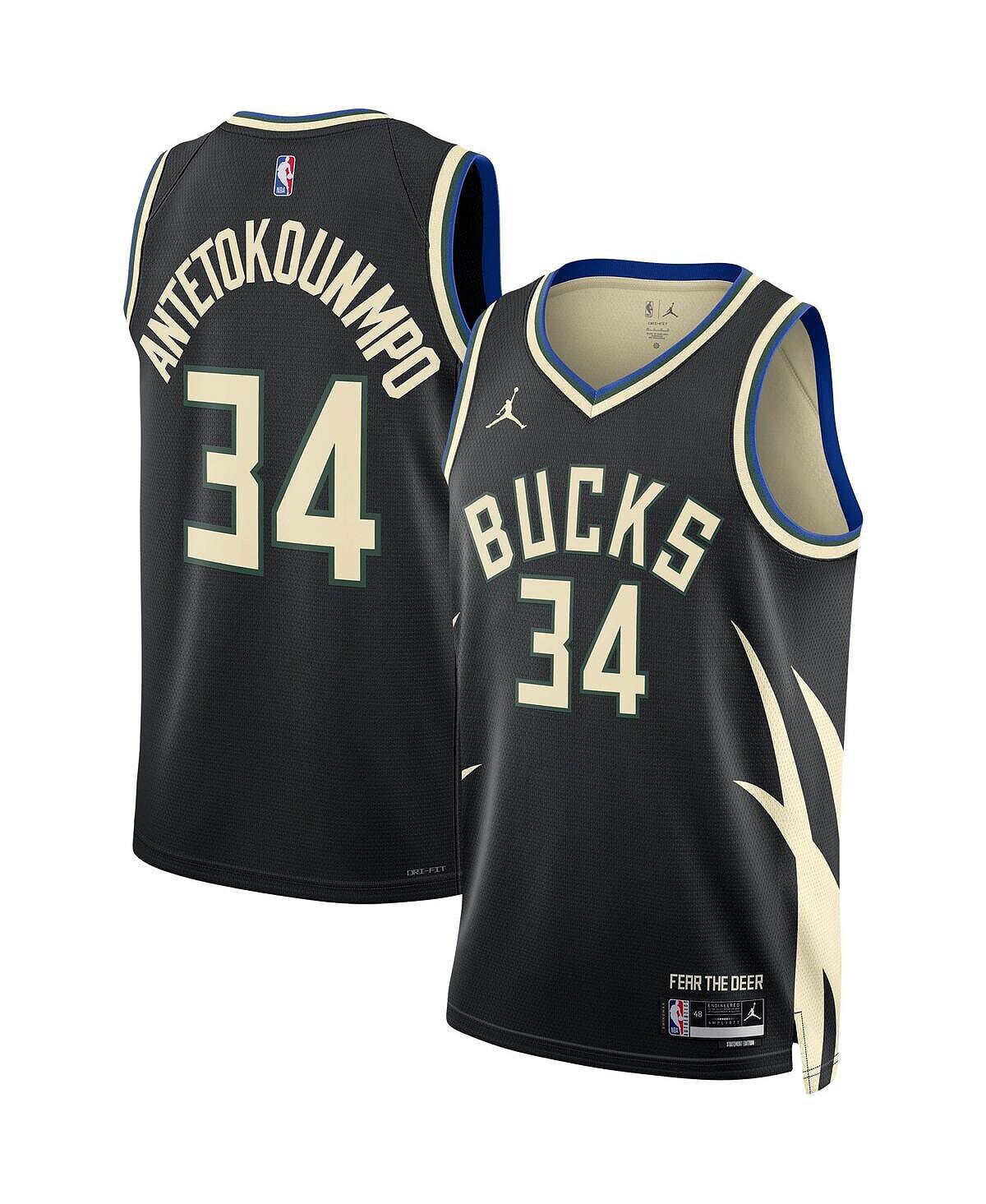 

Мужская черная футболка бренда Giannis Antetokounmpo Milwaukee Bucks 2022/23 Statement Edition Swingman Jordan, Черный
