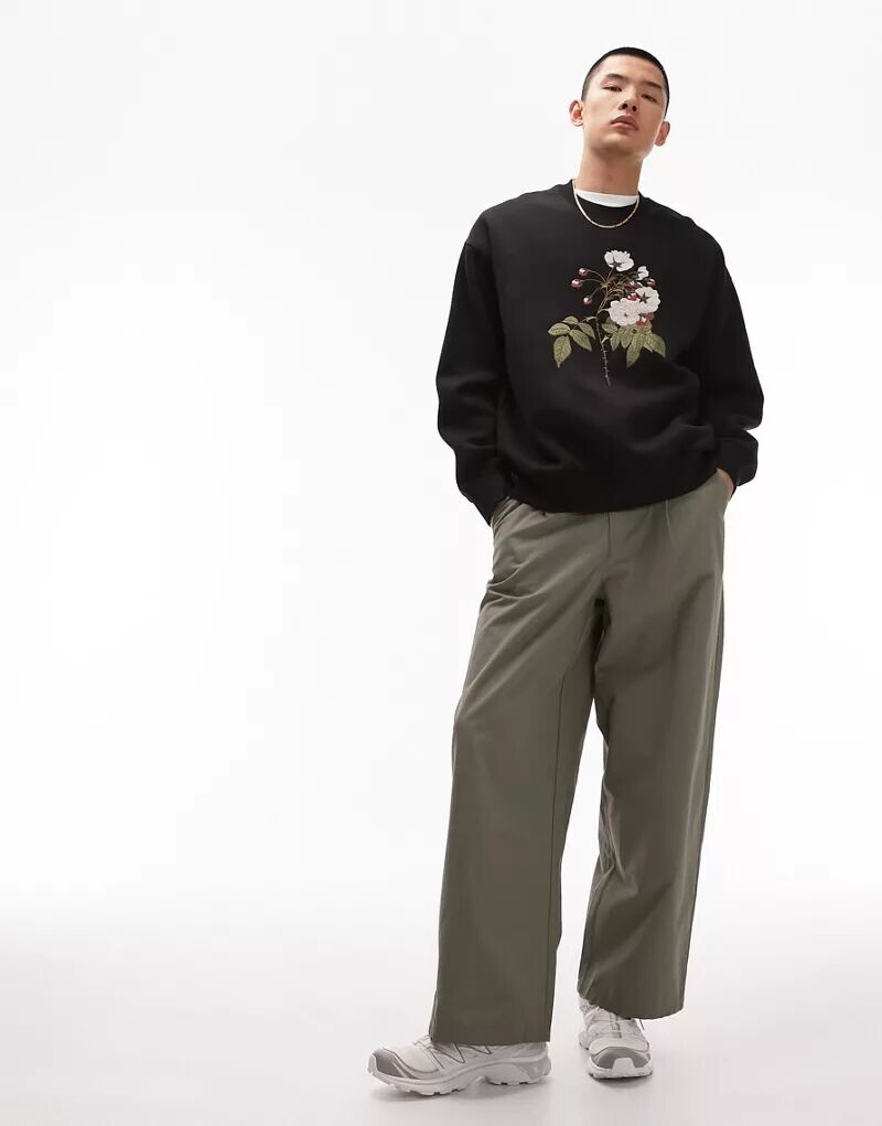 

Широкие брюки цвета хаки Topman