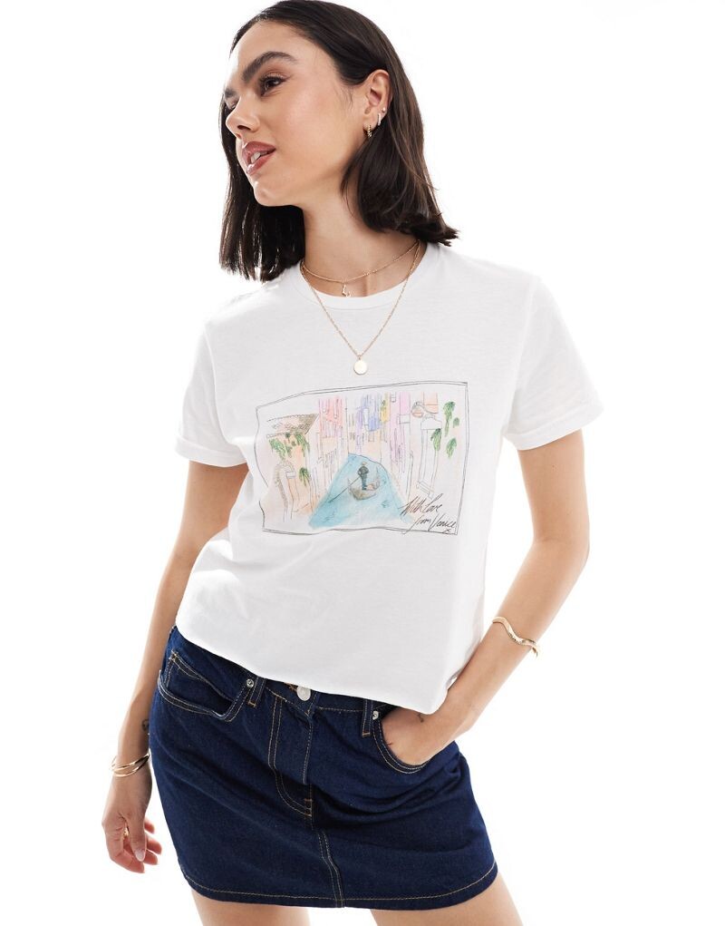 

Белая мини-футболка с рисунком ASOS DESIGN Venice