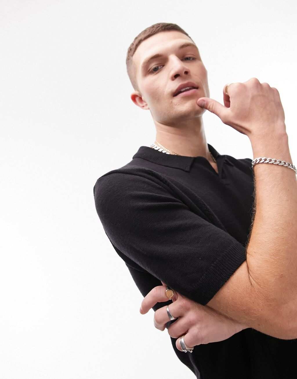 

Черная трикотажная рубашка-поло с воротником-стойкой Topman
