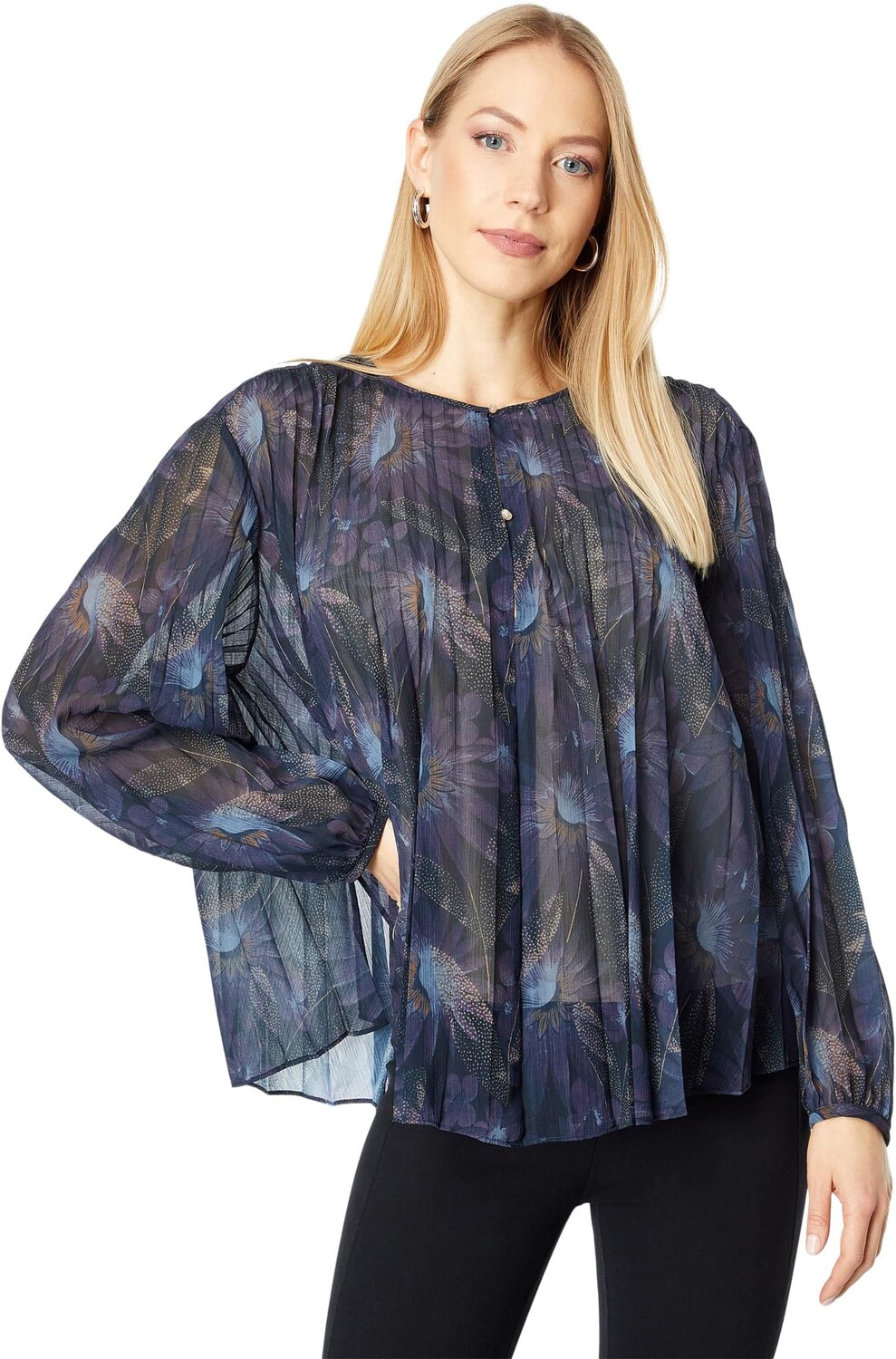 

Блуза Vince Deco Floral Pleated Blouse, цвет Lazuli